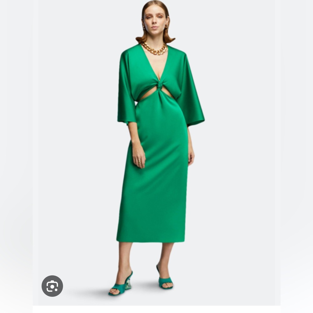 Nocturne Midi Dress with Knot- Green